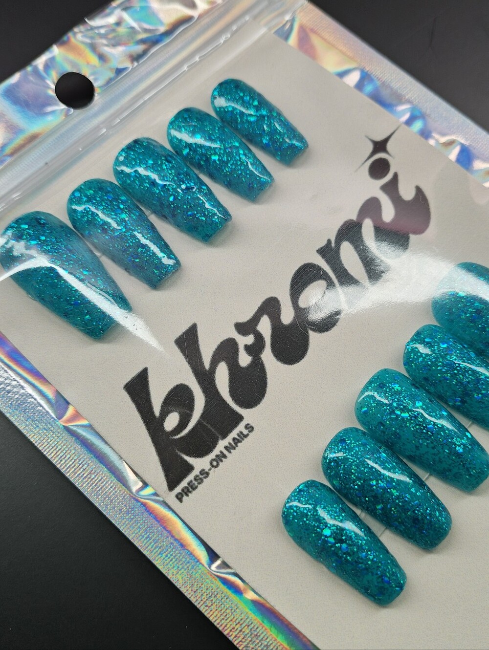 Teal Glitter Press-Ons